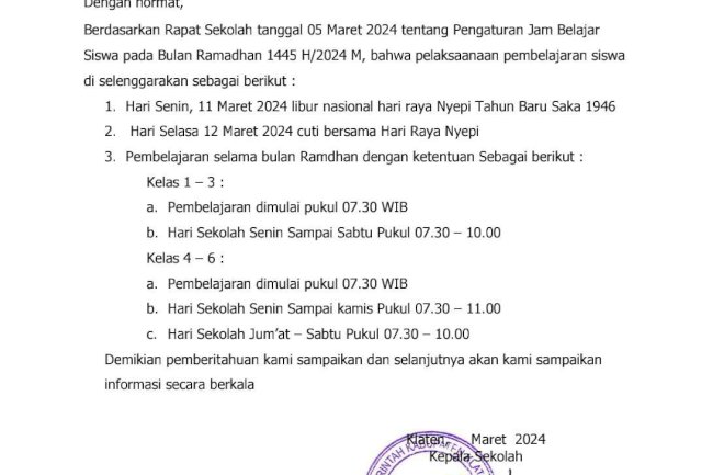 Edaran Kegiatan Pembelajaran selama Ramadhan