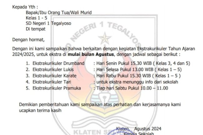 Jadwal Ekstrakurikuler