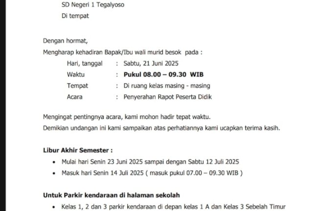 Edaran Pembagian Rapor Peserta Didik